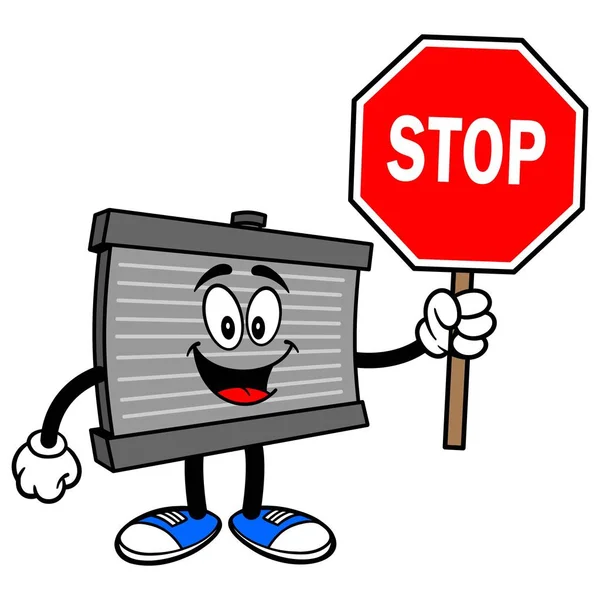 Radiator Mascot Stop Sign Cartoon Illustration Radiator Mascot — Stock Vector