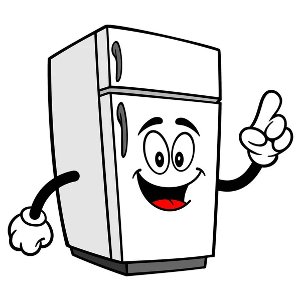 Kühlschrankmaskottchen Pointing Eine Karikatur Eines Kühlschranks — Stockvektor