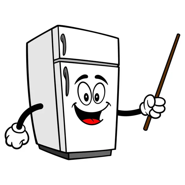 Kühlschrankmaskottchen Mit Pointer Stick Eine Zeichentrickdarstellung Eines Kühlschrankmaskottchens — Stockvektor