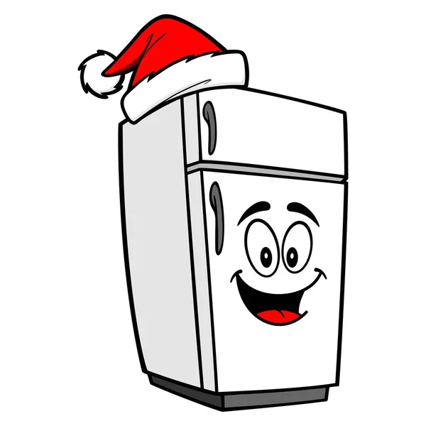 Mascotte Réfrigérateur Avec Chapeau Père Noël Une Illustration Cartoon Une — Image vectorielle