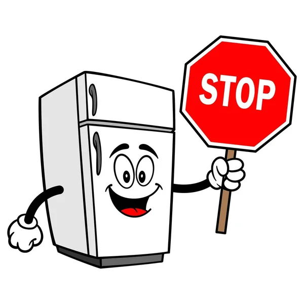 Refrigerator Mascot Stop Sign Cartoon Illustration Refrigerator Mascot — Stock Vector