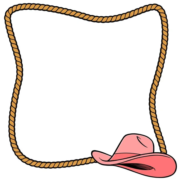Moldura Corda Chapéu Vaqueira Uma Ilustração Desenho Animado Quadro Corda —  Vetores de Stock