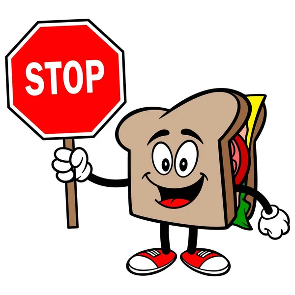Sendvič Znakem Stop Kreslený Obrázek Sendvičového Masota — Stockový vektor