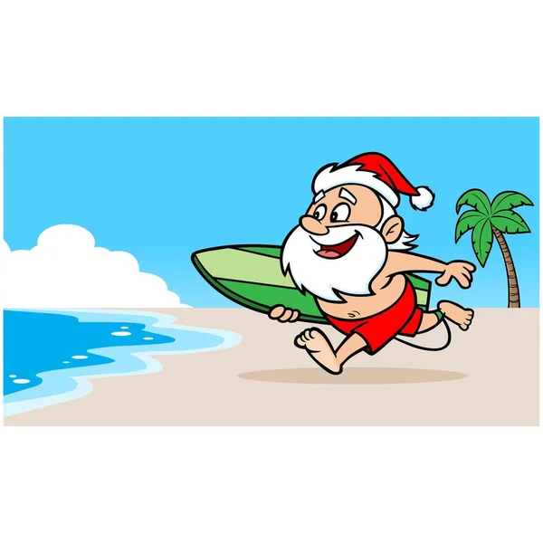 Santa Beach Une Illustration Dessin Animé Père Noël Surfant Sur — Image vectorielle