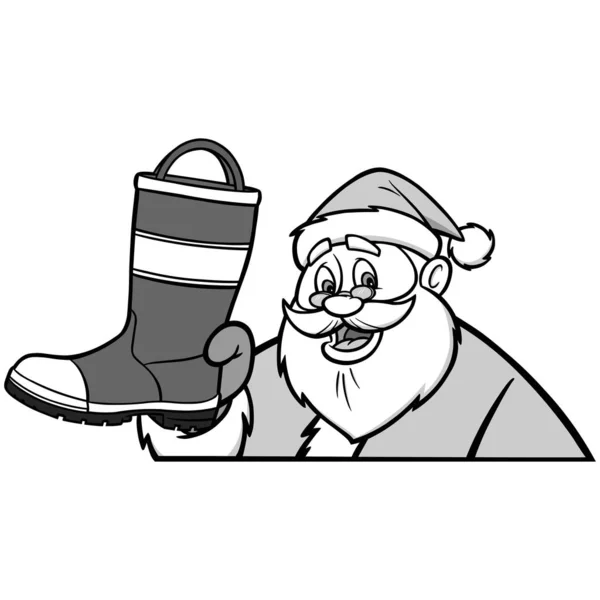 Babbo Natale Con Pompiere Boot Illustrazione Cartone Animato Illustrazione Babbo — Vettoriale Stock