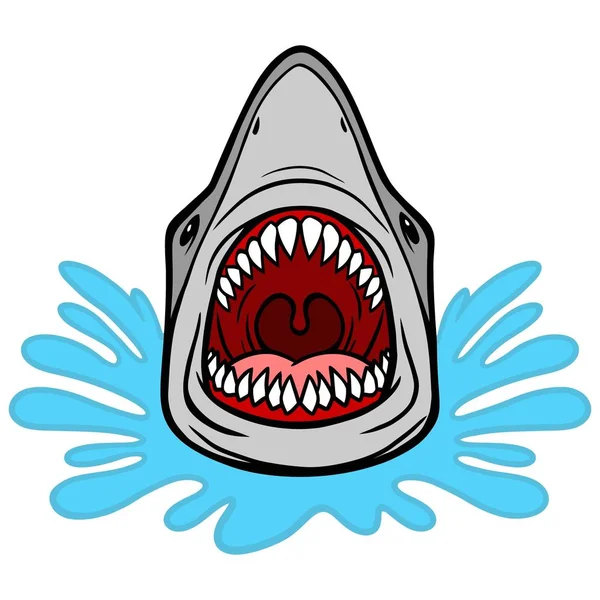 Mordedura Ataque Tiburón Una Ilustración Dibujos Animados Tiburón — Vector de stock