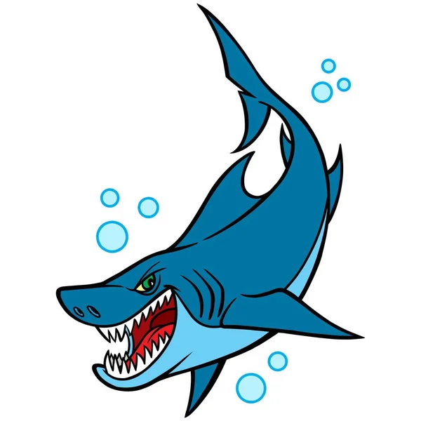 Tiburón Una Ilustración Dibujos Animados Tiburón — Vector de stock