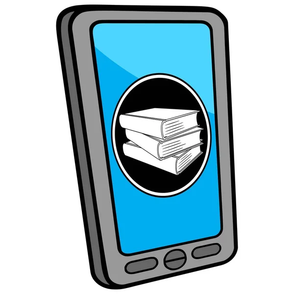 Smartphone Book Store Locator Eine Zeichentrickillustration Eines Smartphone Book Store — Stockvektor