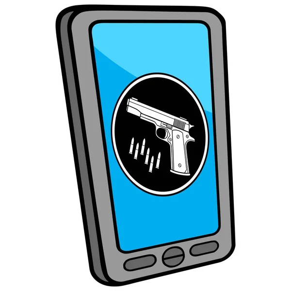 Smartphone Gun Store Locator Eine Zeichentrickillustration Eines Smartphone Gun Store — Stockvektor
