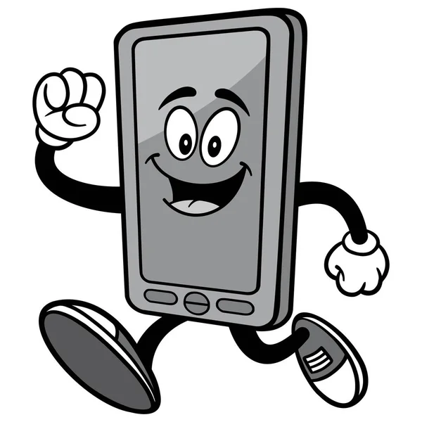 Smartphone Mascot Futás Karikatúra Illusztrációja Smartphone Kabalája — Stock Vector