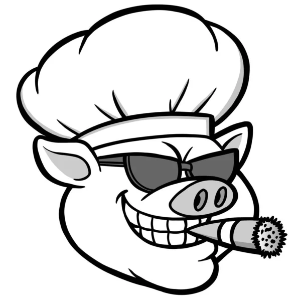 Fumo Bbq Maiale Cartone Animato Illustrazione Fumante Barbecue Maiale Con — Vettoriale Stock