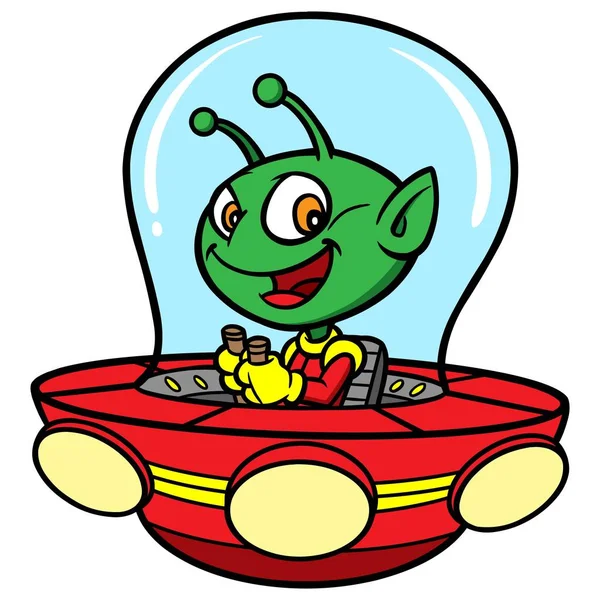 Space Alien Rajzfilm Illusztrációja Space Alien Repülő Csészealj — Stock Vector