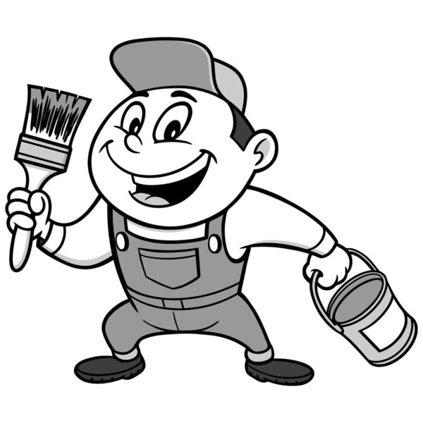 Speedy Painter - A cartoon illustration of a handy man with a paintbrush and paint bucket.