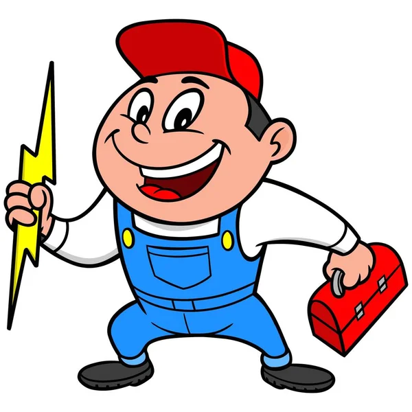 Speedy Electrician Una Ilustración Dibujos Animados Hombre Práctico Con Rayo — Vector de stock