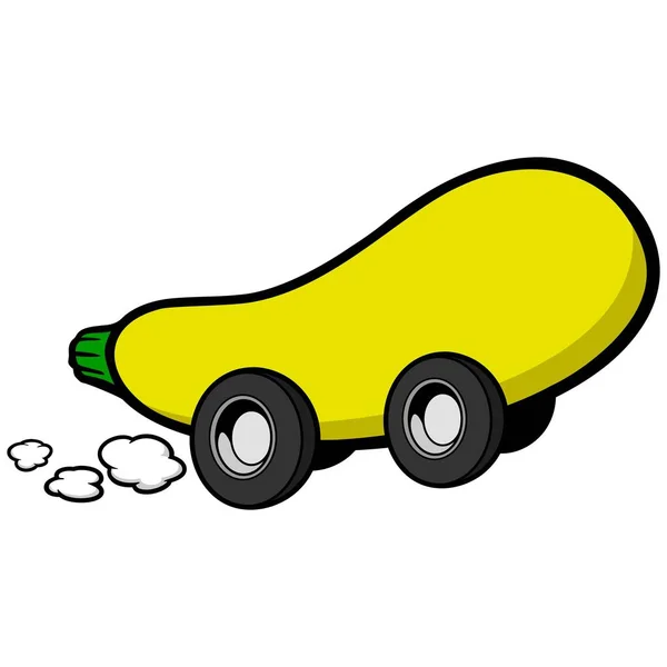 Squash Race Ilustrasi Kartun Dari Squash Kuning Dengan Roda - Stok Vektor
