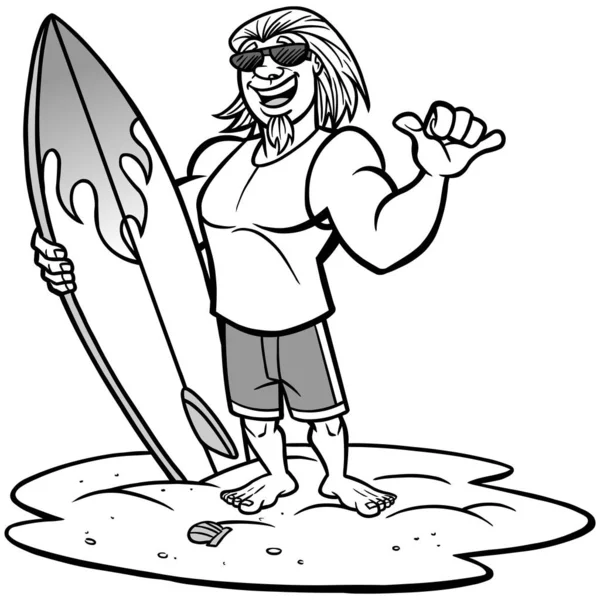 Surfer Una Ilustración Dibujos Animados Surfer — Archivo Imágenes Vectoriales