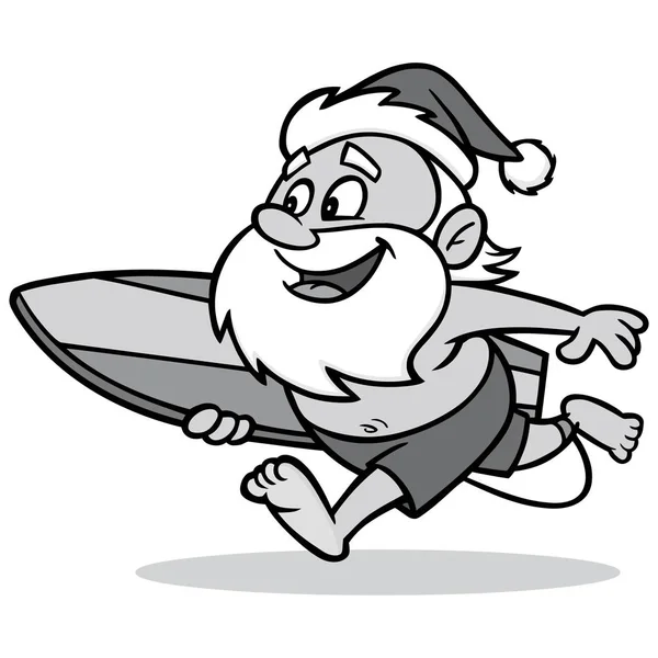 Surf Santa Uma Ilustração Desenho Animado Papai Noel Com Uma — Vetor de Stock