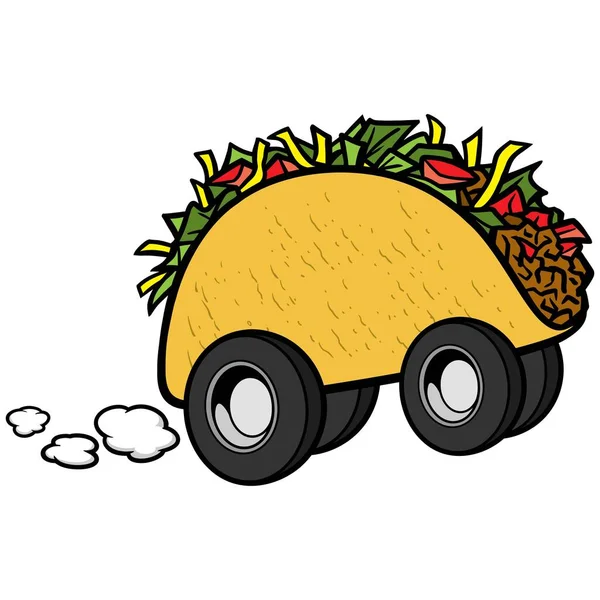 Taco Wheels Ilustrasi Kartun Dari Taco Dengan Roda - Stok Vektor