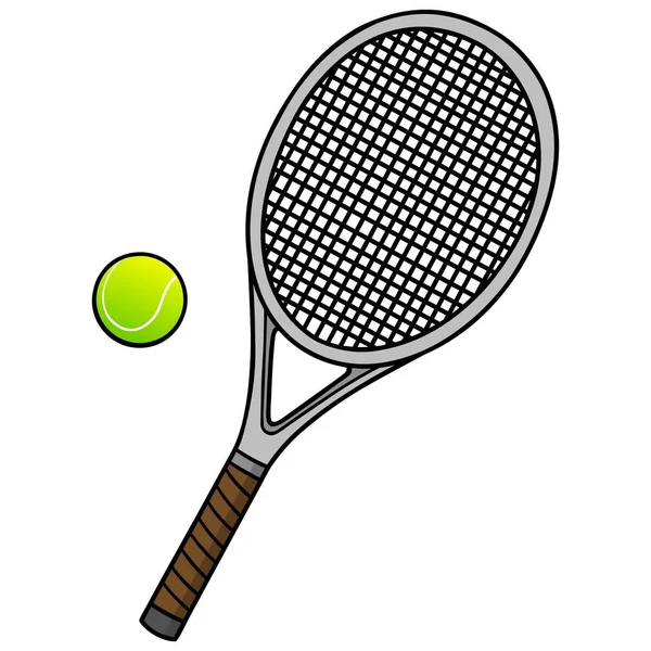 Tennisbal Racket Een Cartoon Illustratie Van Een Tennisbal Racket — Stockvector