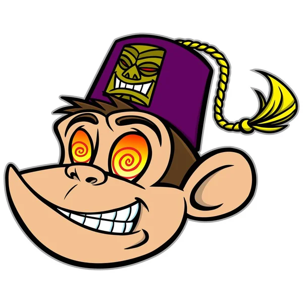Tiki Lounge Monkey Bir Tiki Lounge Monkey Bir Karikatür Illüstrasyon — Stok Vektör