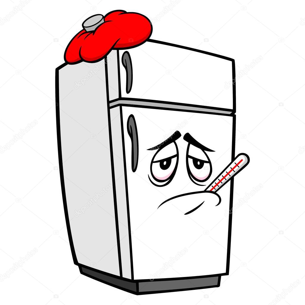 Refrigerator Mascot Sick - A cartoon illustration of a Refrigerator Mascot.