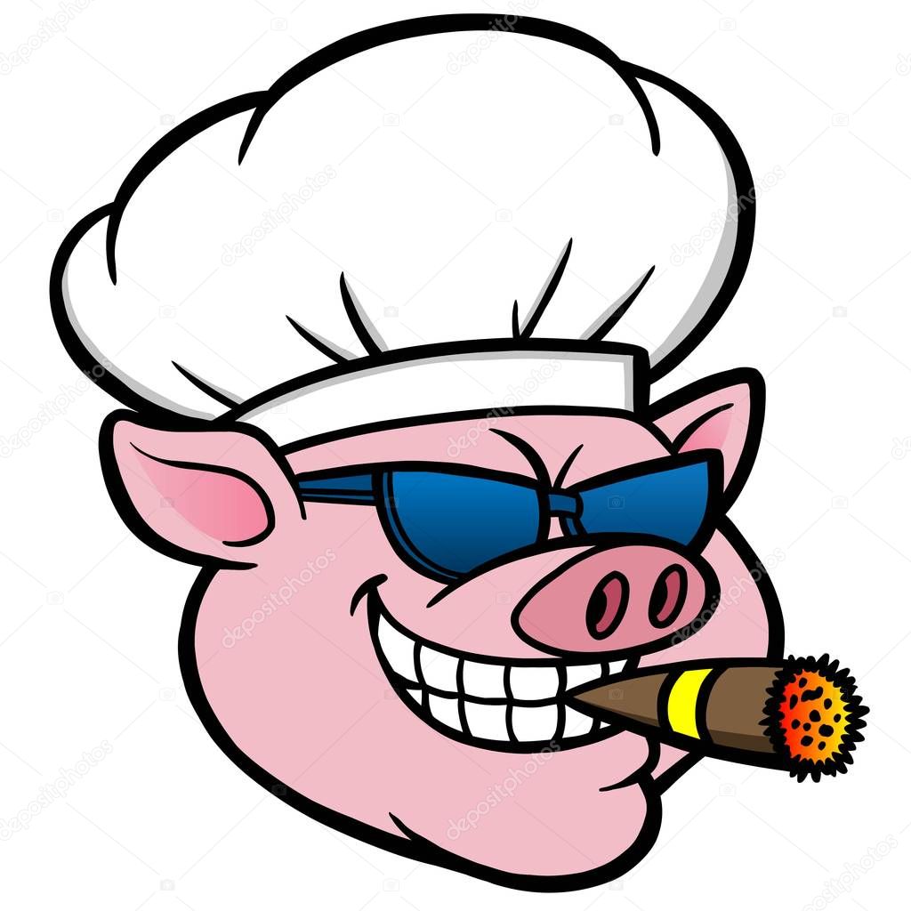 Smoking BBQ Pig - A cartoon illustration of a Smoking BBQ Pig with a cigar and sunglasses.