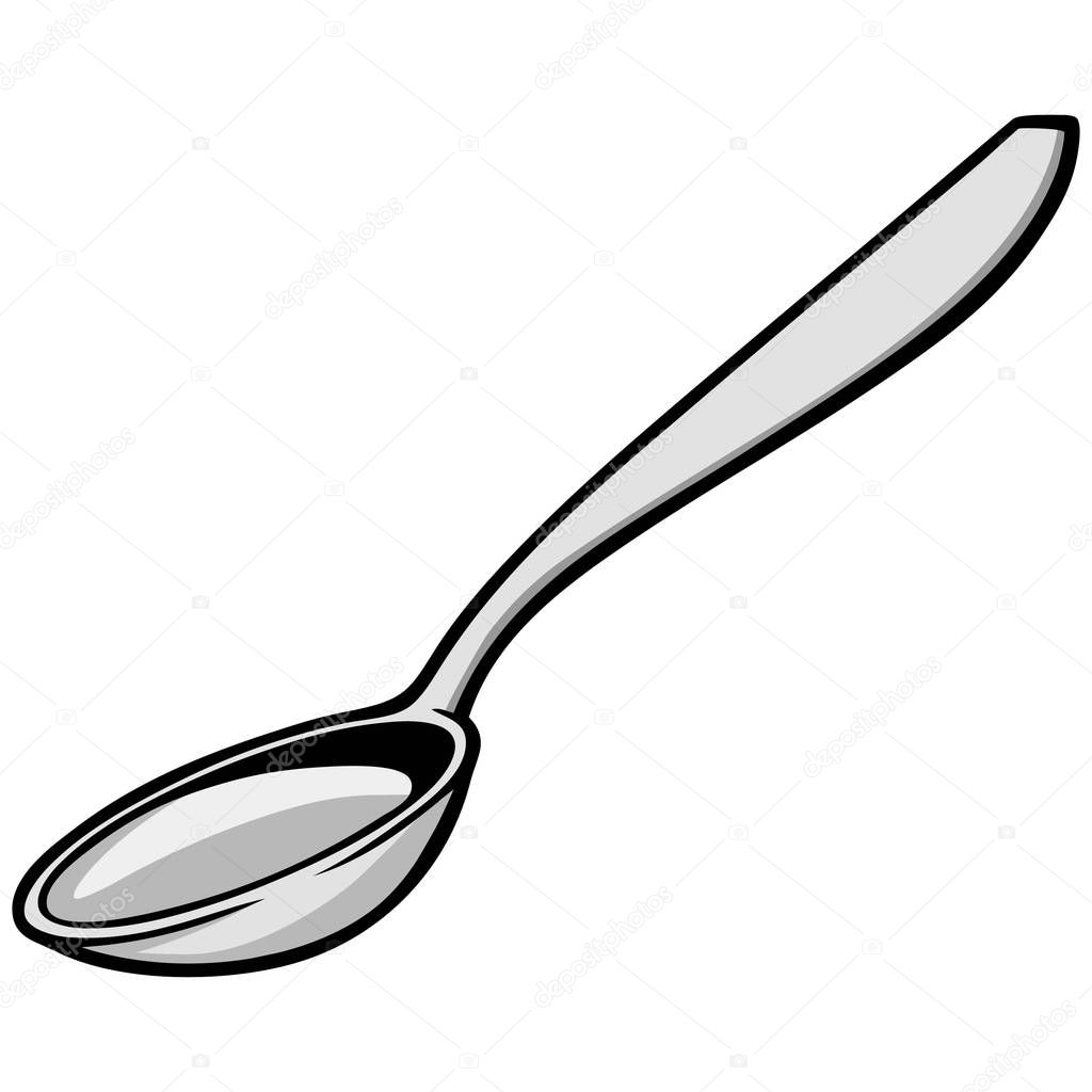 Spoon - A cartoon illustration of a silverware spoon.