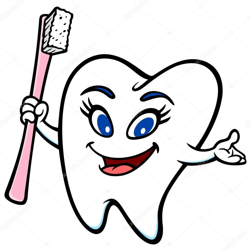 Tooth Mascot - A cartoon illustration of a girl Tooth mascot.