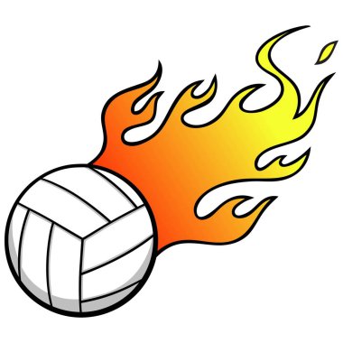 Alevler ile Voleybol - yanan voleybol bir karikatür illüstrasyon.