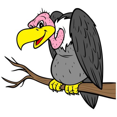 Akbaba - Bir Ağaç dalı üzerinde oturan bir Akbaba bir karikatür illüstrasyon.