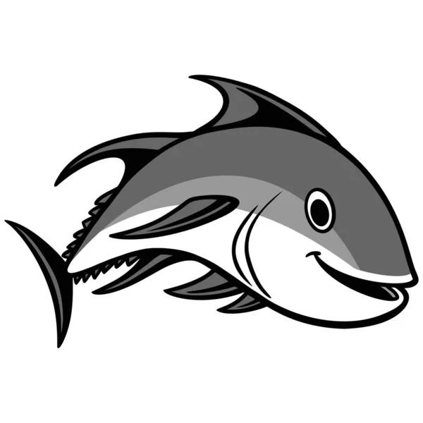 Tonno Nuoto Cartone Animato Illustrazione Tonno Nuoto Pesce — Vettoriale Stock