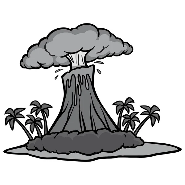 Volcan Une Illustration Dessin Animé Une Île Tropicale Volcan — Image vectorielle