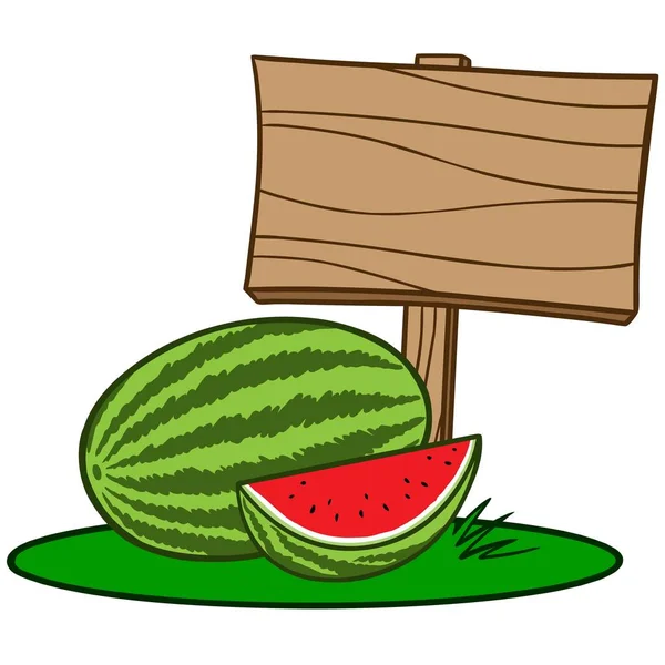 Wassermelonenzeichen Eine Zeichentrickdarstellung Einer Wassermelone Mit Einem Zeichen — Stockvektor