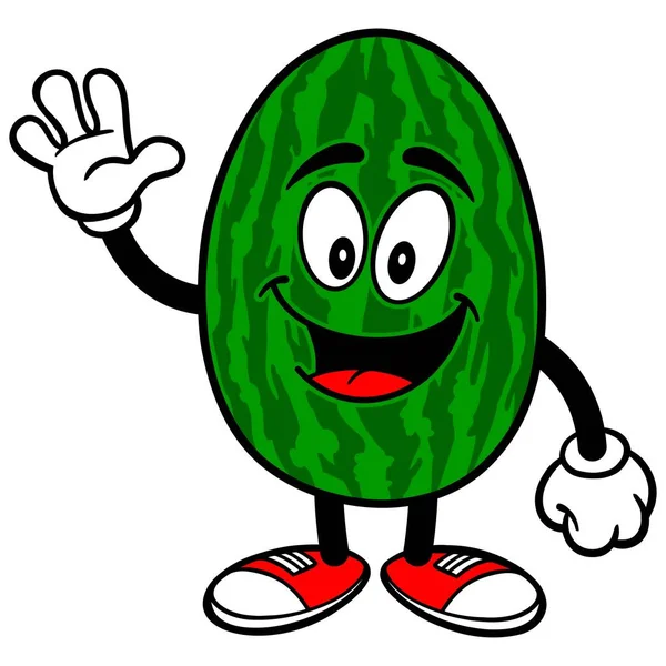Watermelon Mascot Sebuah Ilustrasi Kartun Dari Maskot Watermelon - Stok Vektor