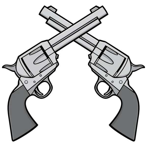 Wild West Revolvers Tecknad Illustration Ett Par Vilda Västern Revolvrar — Stock vektor