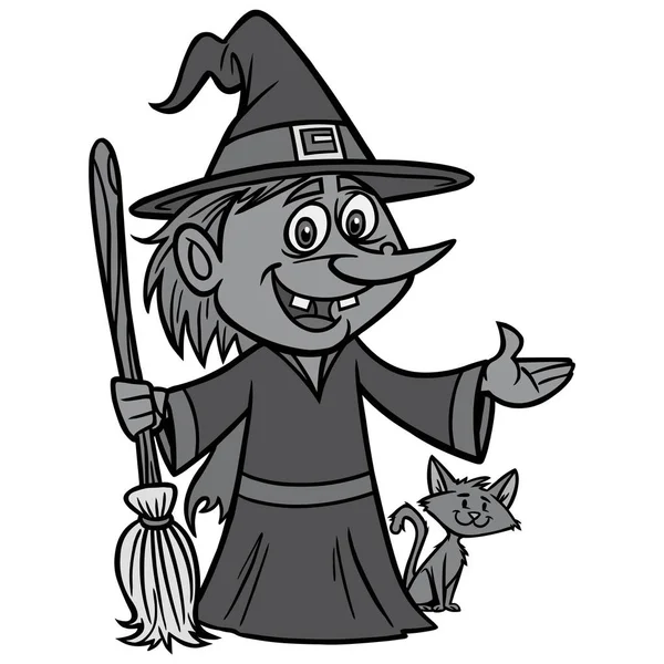 Ведьма Метлой Векторная Иллюстрация Ведьмы Метлой — стоковый вектор