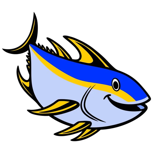 Yellowfin Tonijn Een Cartoon Illustratie Van Een Yellowfin Tonijn — Stockvector