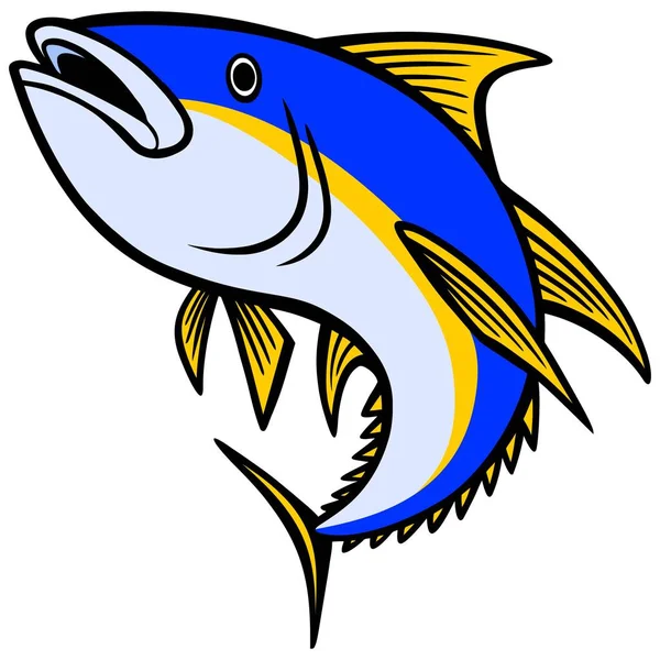 Yellowfin Tuna Tecknad Illustration Gulfenad Tonfisk — Stock vektor