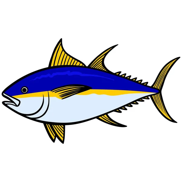 Yellowfin Tuna Tecknad Illustration Gulfenad Tonfisk — Stock vektor