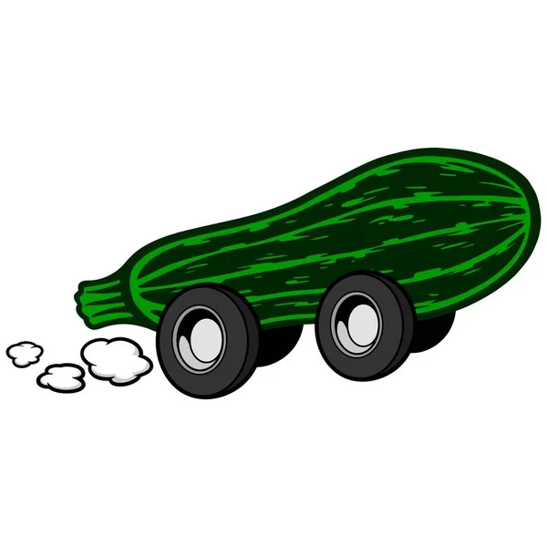 Zucchini Mit Rädern Cartoon Illustration Einer Zucchini Mit Rädern — Stockvektor