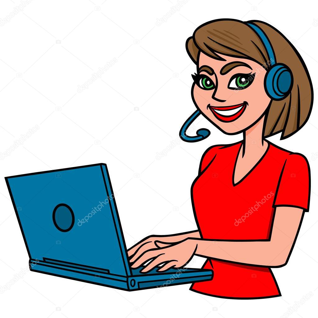 Webinar webcast - A cartoon illustration of a Lady doing a Webinar webcast.