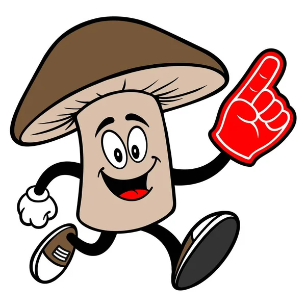 Shiitake Mushroom Running Foam Hand Cartoon Illustration Shiitake Mushroom Mascot — Stock Vector
