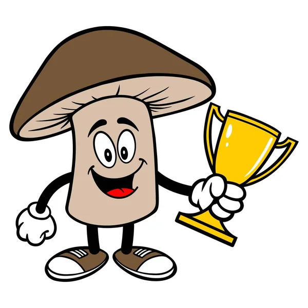 Shiitake Mushroom Trophy Cartoon Illustration Shiitake Mushroom Mascot — Stock Vector