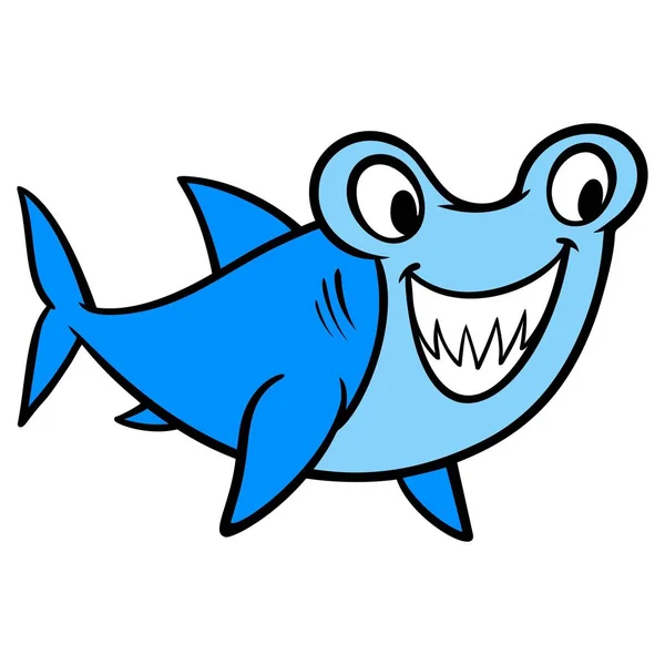 Hammerhead Shark Uma Ilustração Desenho Animado Vetorial Uma Mascote Hammerhead — Vetor de Stock