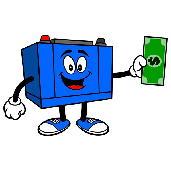 Bilbatteri Med Dollar Tecknad Illustration Bilbatteri Maskot — Stock vektor