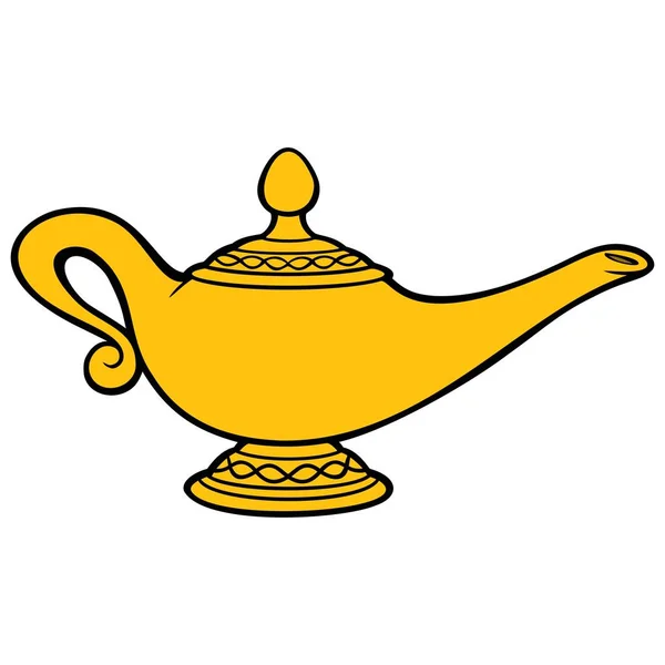 Genie Lamp Uma Ilustração Desenho Animado Uma Lâmpada Gênio —  Vetores de Stock