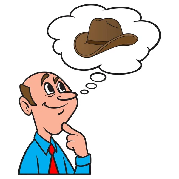Pensando Sombrero Vaquero Una Ilustración Dibujos Animados Hombre Pensando Sombrero — Archivo Imágenes Vectoriales