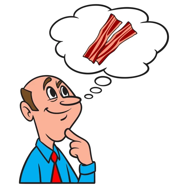 Thinking Bacon Strips Cartoon Illustration Man Thinking Bacon Strips — Stock Vector