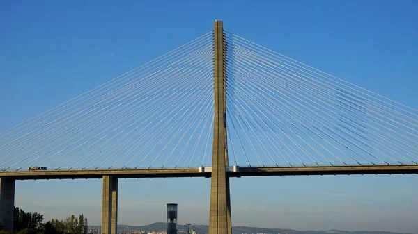 Puesta Sol Puente Moderno Lisbon Portugal — Foto de Stock