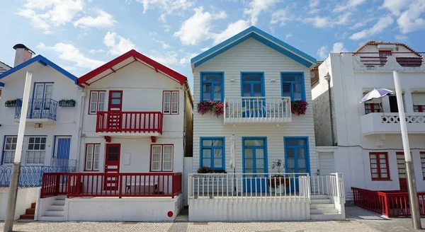 Pequenas Casas Tradicionais Coloridas Costa Nova — Fotografia de Stock